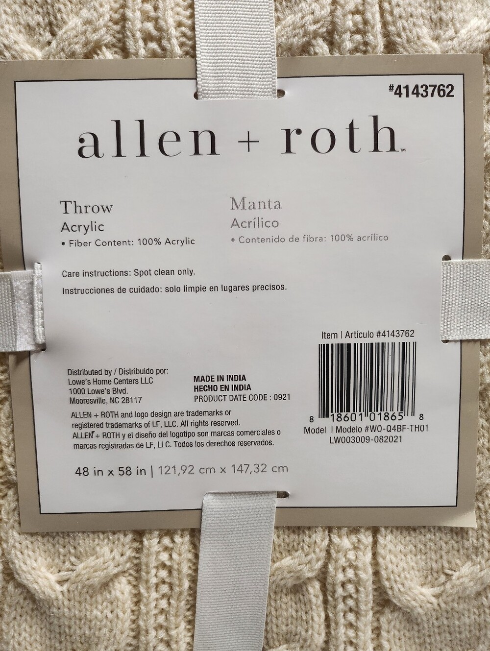 allen + roth Cable Knit Throw Blankets Available In Cream, Gray, Or Red 48X58 In - Picture 4 of 10